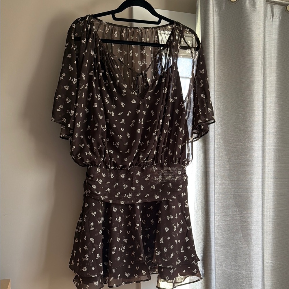 Abercrombie & Fitch Brown Floral Chiffon Dress with White Print